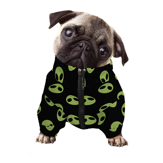 Green Alien Face Pattern Print Dog Zip Up Jacket