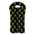 Green Alien Face Pattern Print Double Neoprene Wine Tote