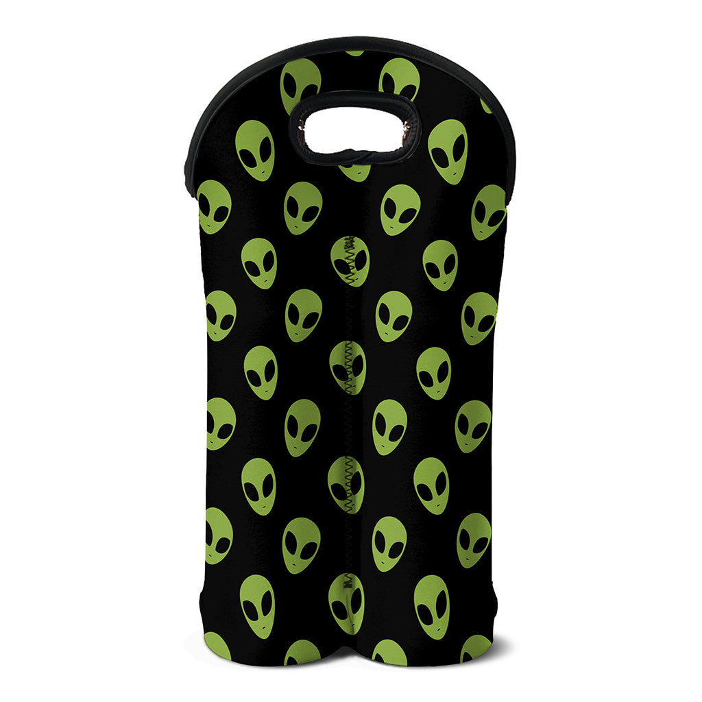 Green Alien Face Pattern Print Double Neoprene Wine Tote