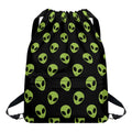 Green Alien Face Pattern Print Drawstring Backpack