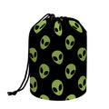 Green Alien Face Pattern Print Drawstring Makeup Bag