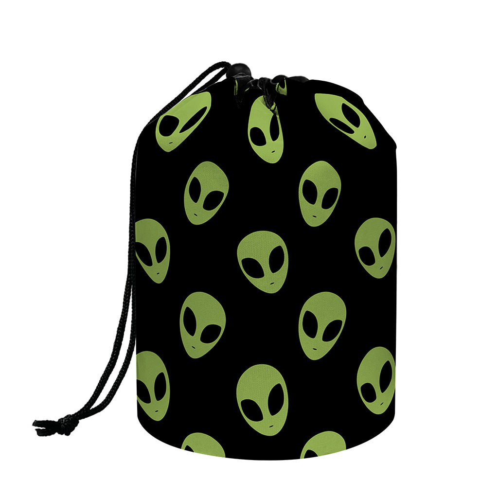 Green Alien Face Pattern Print Drawstring Makeup Bag