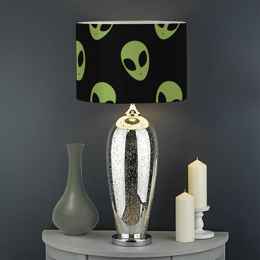 Green Alien Face Pattern Print Drum Lamp Shade