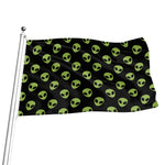 Green Alien Face Pattern Print Flag