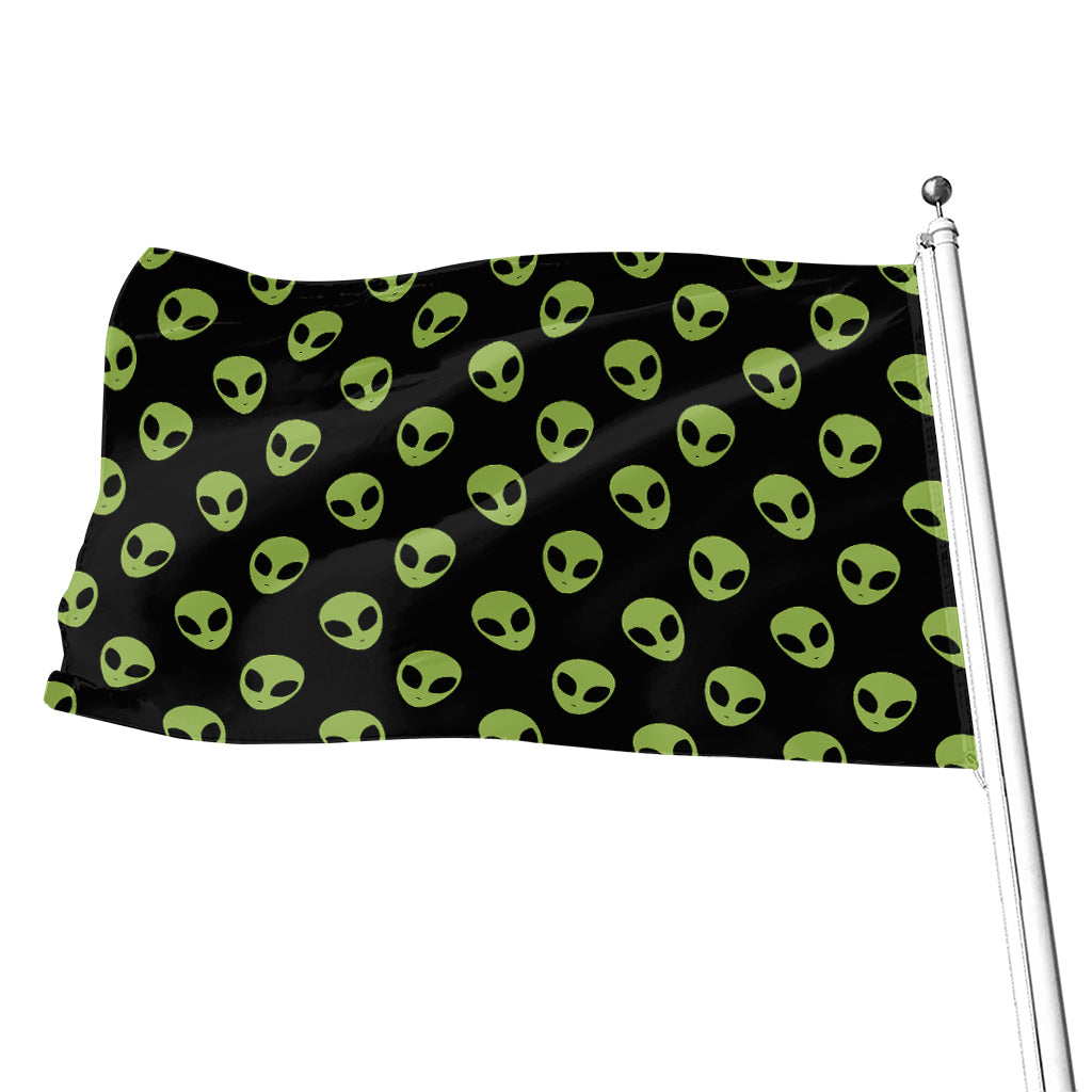 Green Alien Face Pattern Print Flag