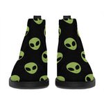 Green Alien Face Pattern Print Flat Ankle Boots