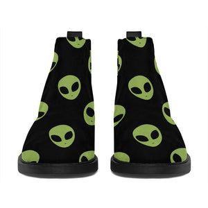 Green Alien Face Pattern Print Flat Ankle Boots