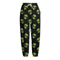 Green Alien Face Pattern Print Fleece Lined Knit Pants