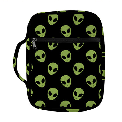Green Alien Face Pattern Print Front Pocket Bible Bag