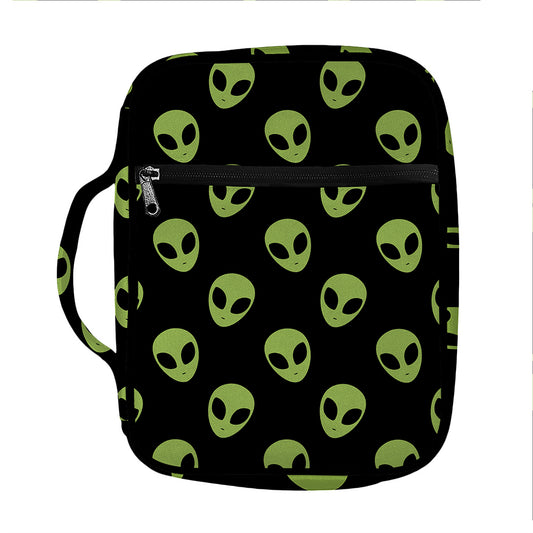 Green Alien Face Pattern Print Front Pocket Bible Bag