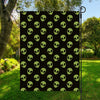 Green Alien Face Pattern Print Garden Flag