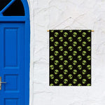 Green Alien Face Pattern Print Garden Flag