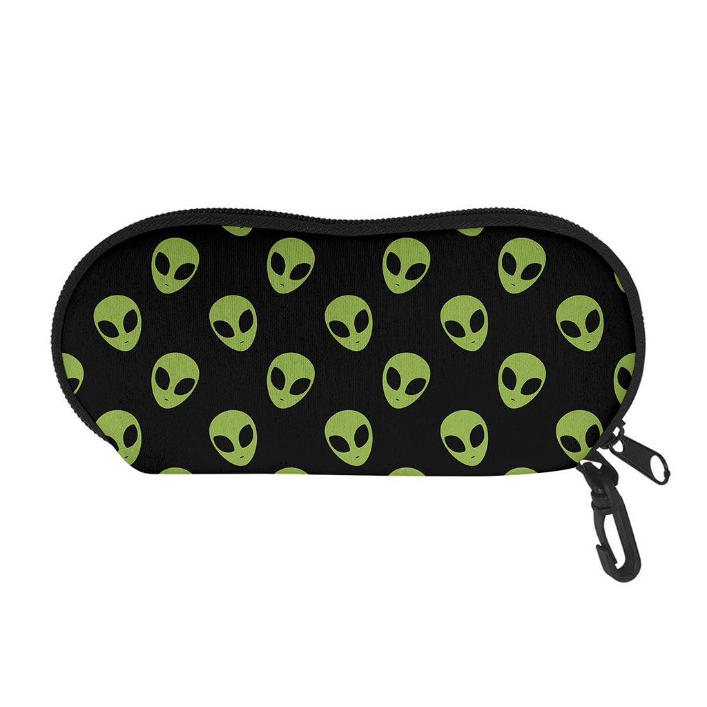 Green Alien Face Pattern Print Glasses Case