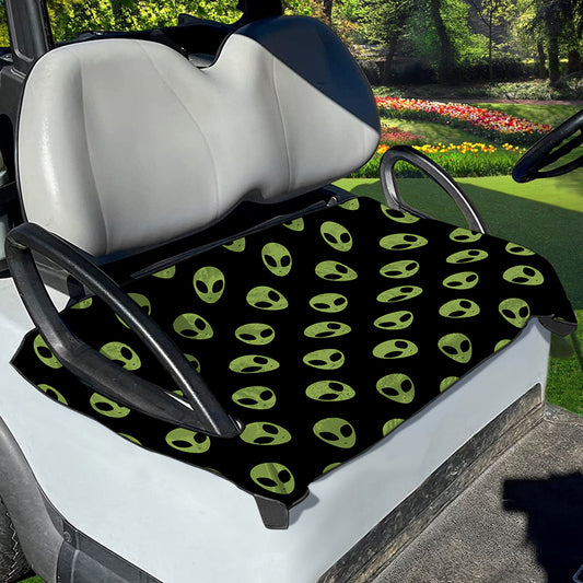 Green Alien Face Pattern Print Golf Cart Seat Cover