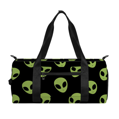 Green Alien Face Pattern Print Gym Bag
