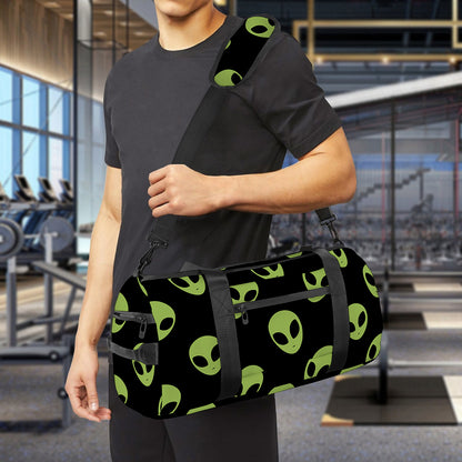 Green Alien Face Pattern Print Gym Bag
