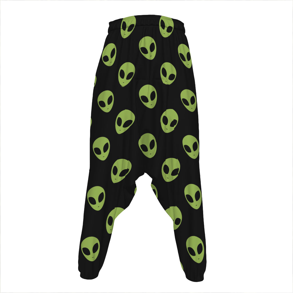 Green Alien Face Pattern Print Hammer Pants