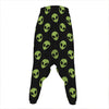 Green Alien Face Pattern Print Hammer Pants