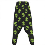 Green Alien Face Pattern Print Hammer Pants