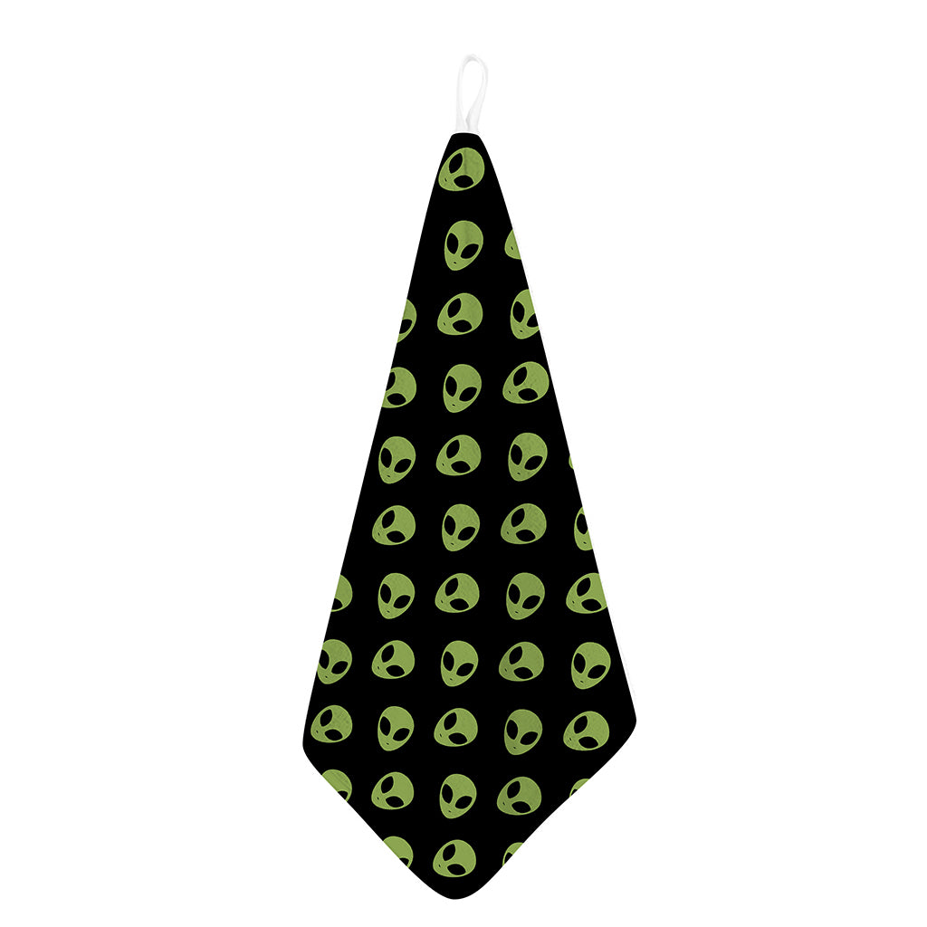 Green Alien Face Pattern Print Hand Towel