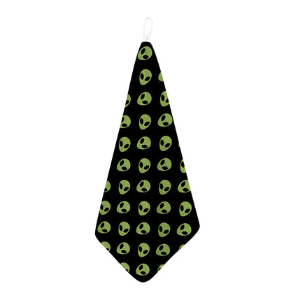 Green Alien Face Pattern Print Hand Towel