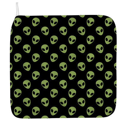 Green Alien Face Pattern Print Hand Towel