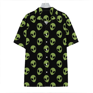 Green Alien Face Pattern Print Hawaiian Shirt