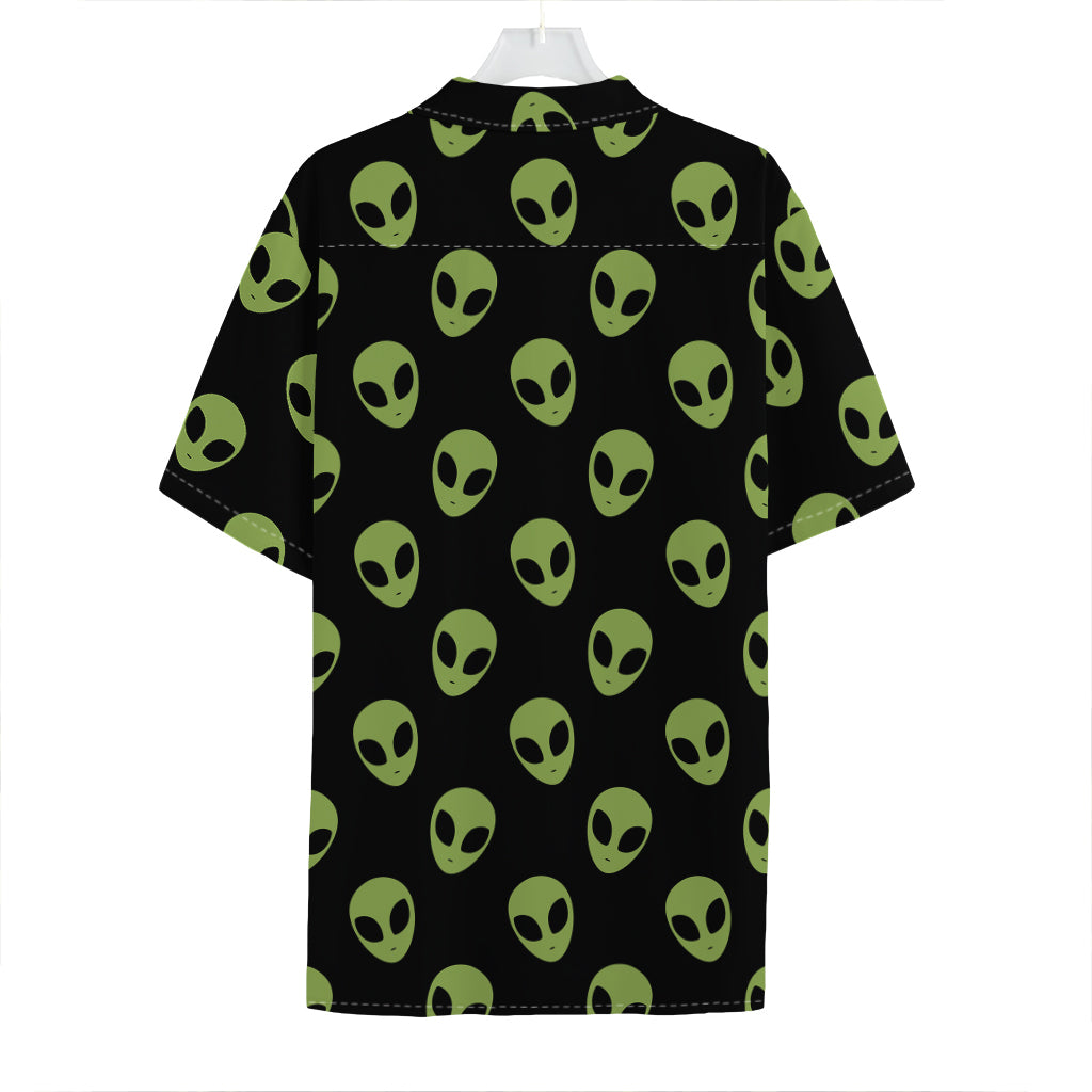 Green Alien Face Pattern Print Hawaiian Shirt