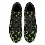 Green Alien Face Pattern Print High Top Leather Sneakers