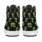 Green Alien Face Pattern Print High Top Leather Sneakers