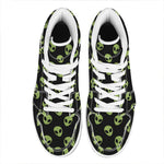 Green Alien Face Pattern Print High Top Leather Sneakers