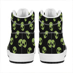 Green Alien Face Pattern Print High Top Leather Sneakers