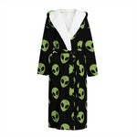 Green Alien Face Pattern Print Hooded Bathrobe