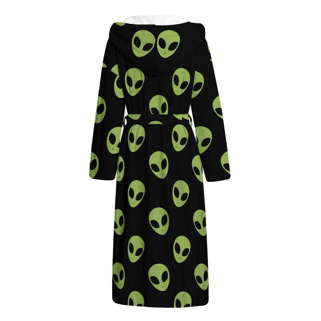 Green Alien Face Pattern Print Hooded Bathrobe