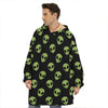 Green Alien Face Pattern Print Hoodie Blanket