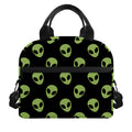 Green Alien Face Pattern Print Insulated Lunch Bag