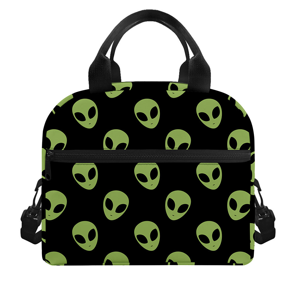 Green Alien Face Pattern Print Insulated Lunch Bag