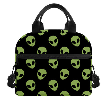 Green Alien Face Pattern Print Insulated Lunch Bag
