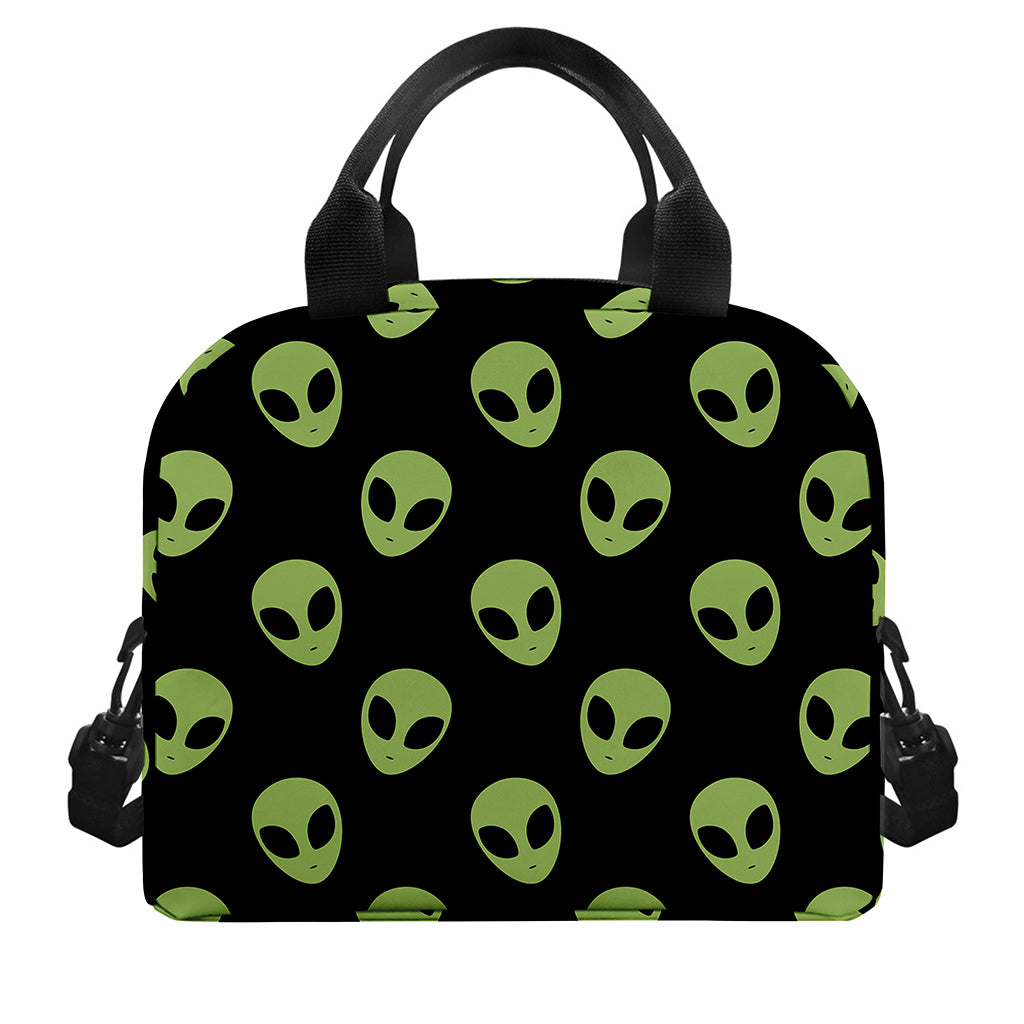 Green Alien Face Pattern Print Insulated Lunch Bag