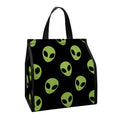 Green Alien Face Pattern Print Insulated Lunch Tote