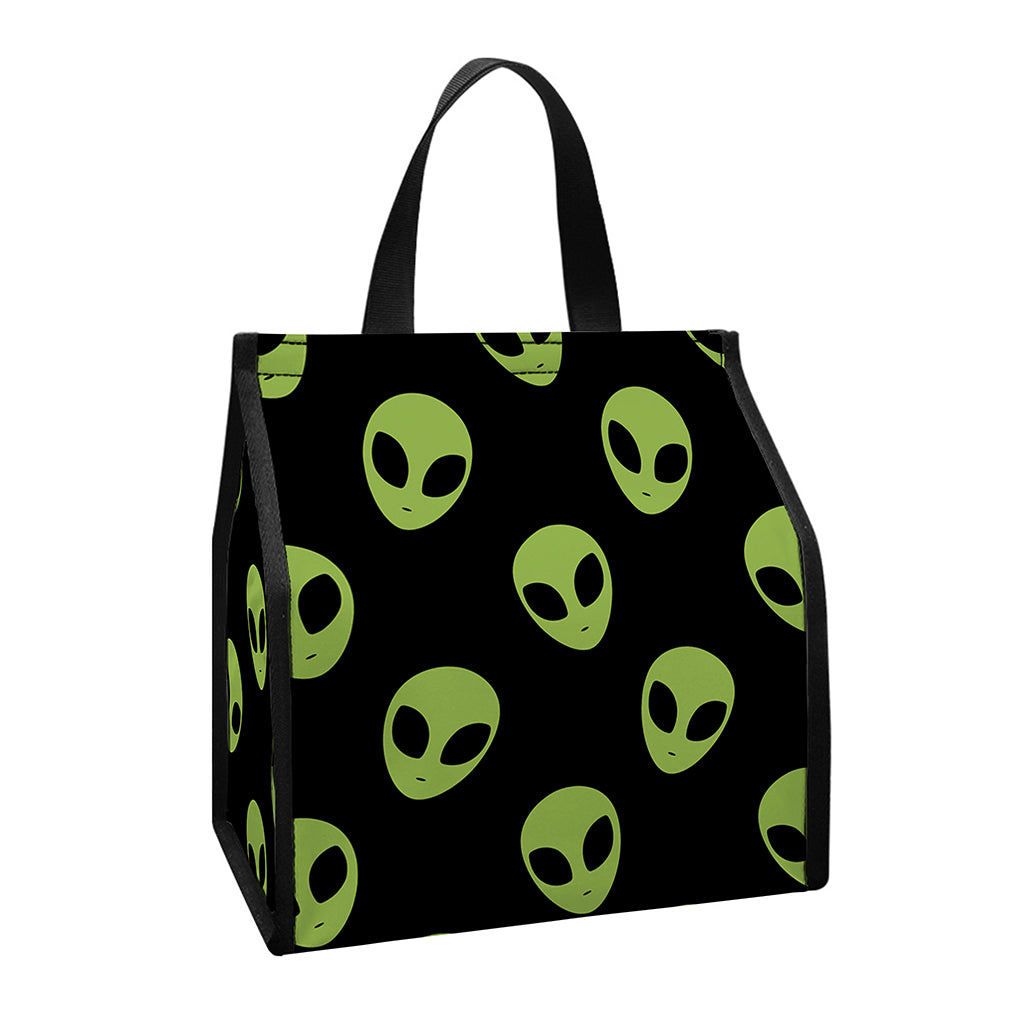 Green Alien Face Pattern Print Insulated Lunch Tote