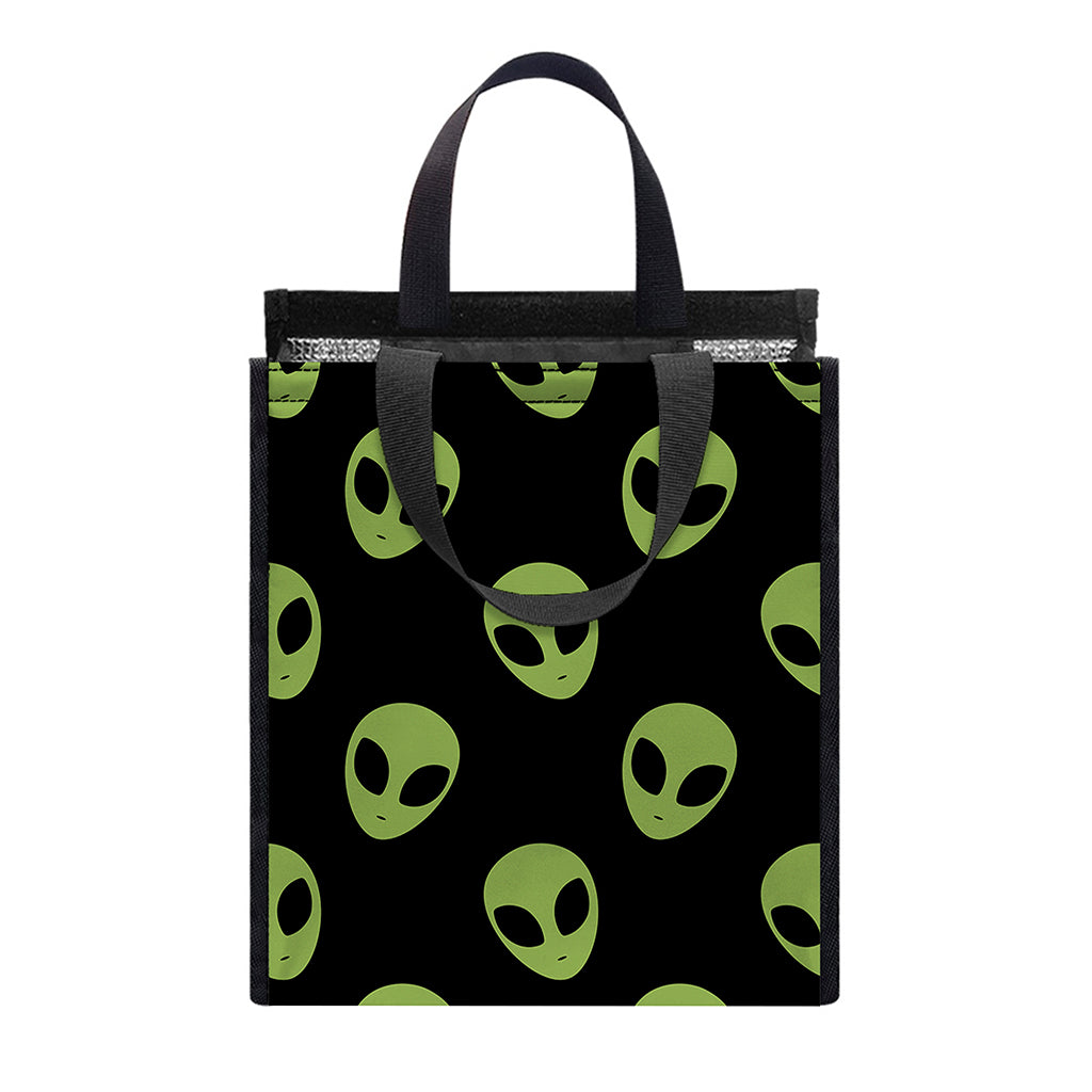 Green Alien Face Pattern Print Insulated Lunch Tote