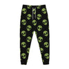 Green Alien Face Pattern Print Jogger Pants