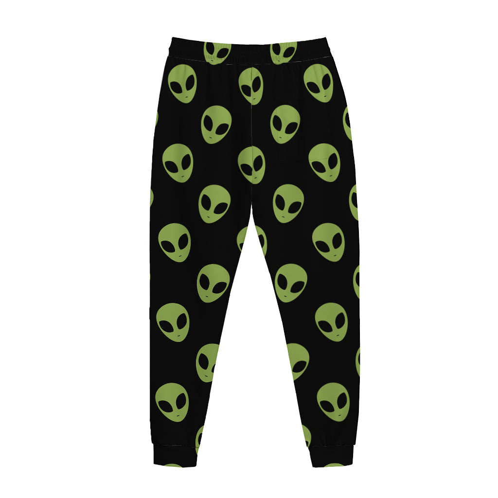 Green Alien Face Pattern Print Jogger Pants