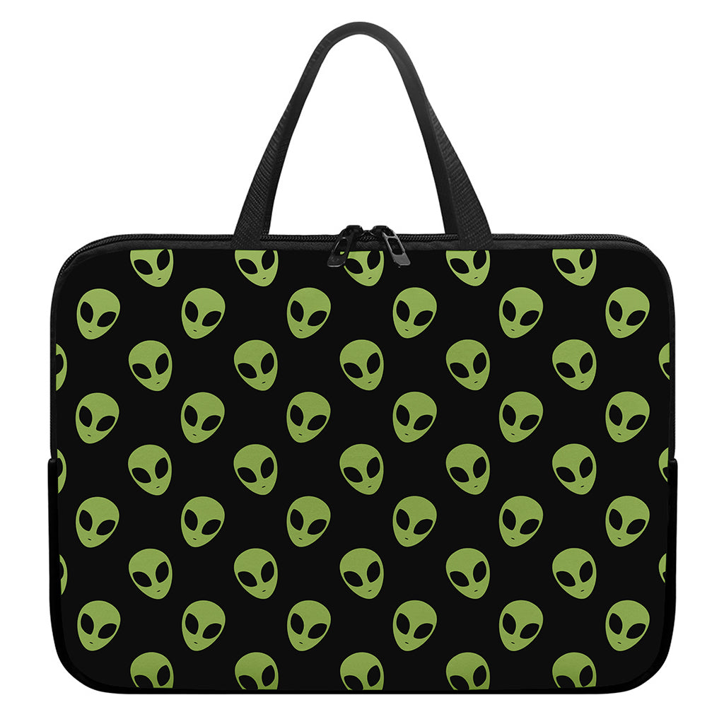 Green Alien Face Pattern Print Laptop Sleeve With Handle