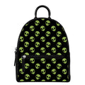 Green Alien Face Pattern Print Leather Backpack