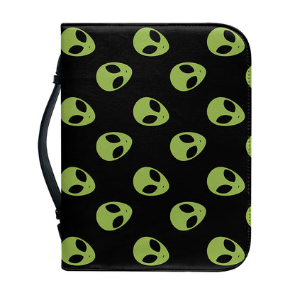 Green Alien Face Pattern Print Leather Bible Cover
