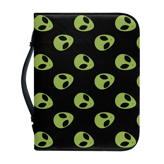 Green Alien Face Pattern Print Leather Bible Cover