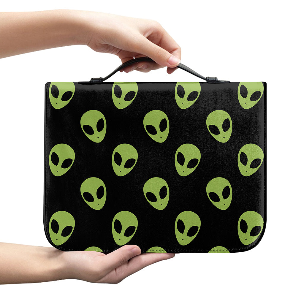 Green Alien Face Pattern Print Leather Bible Cover