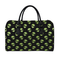 Green Alien Face Pattern Print Leather Duffel Bag